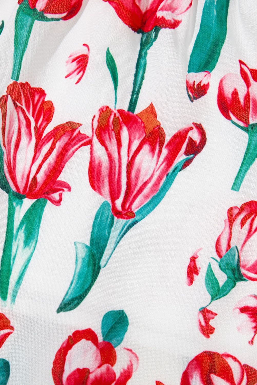 Pink Floral Print Contrast Trim V Neck Bubble Short Sleeve Babydoll Dress