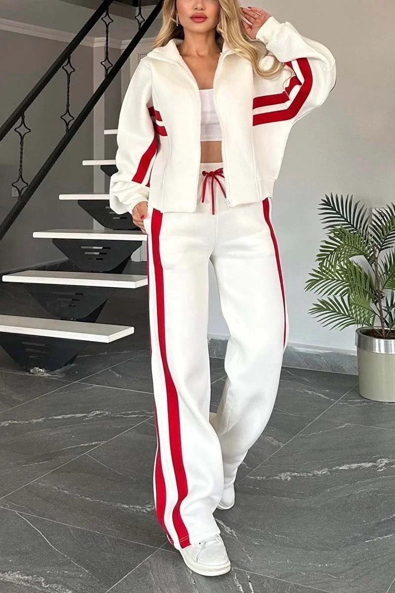 Women’s Y2K Retro Striped Zip-Top Tracksuit Set