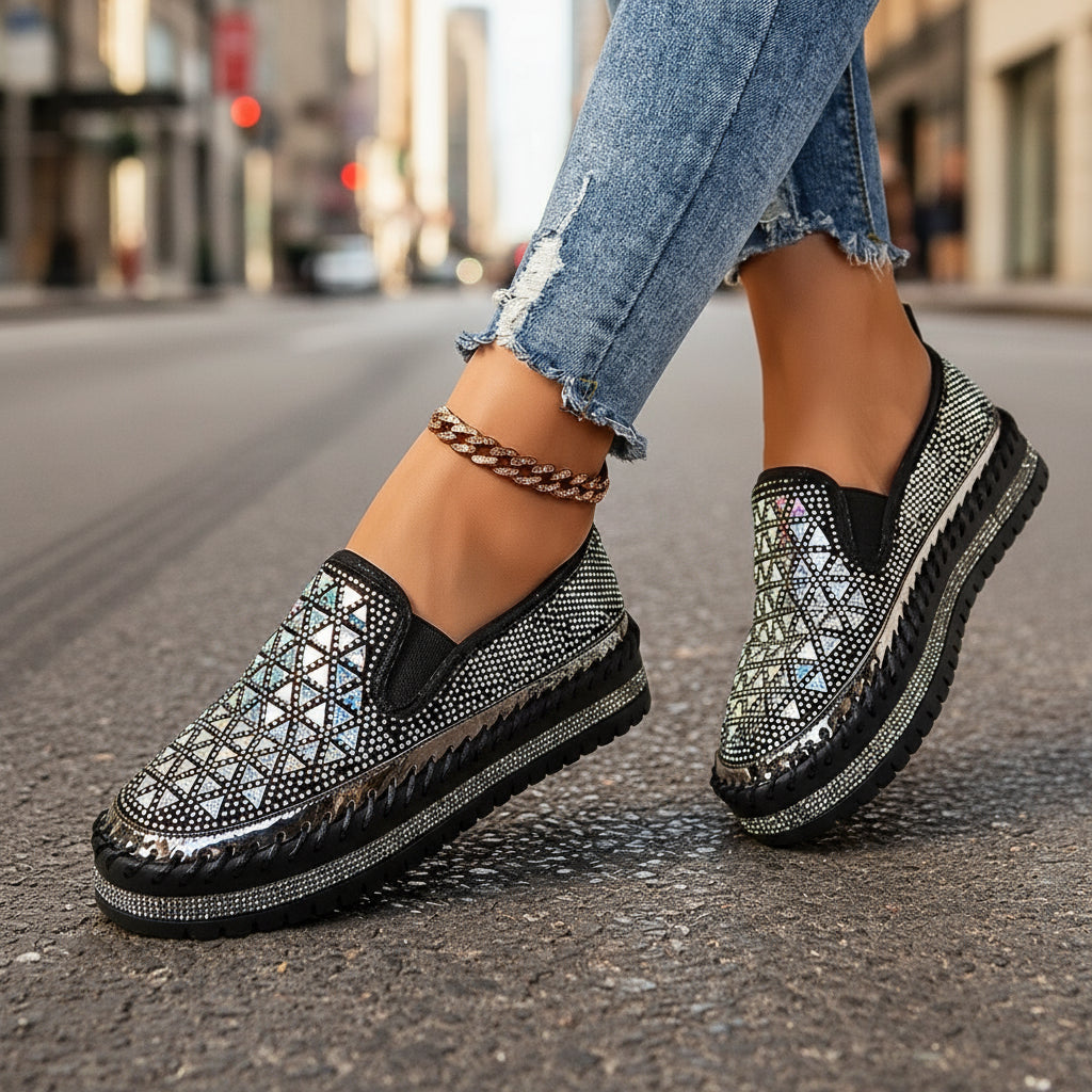 Women's Rhinestone Embellished Thick Sole Slip-On Casual Sneakers - Image 2