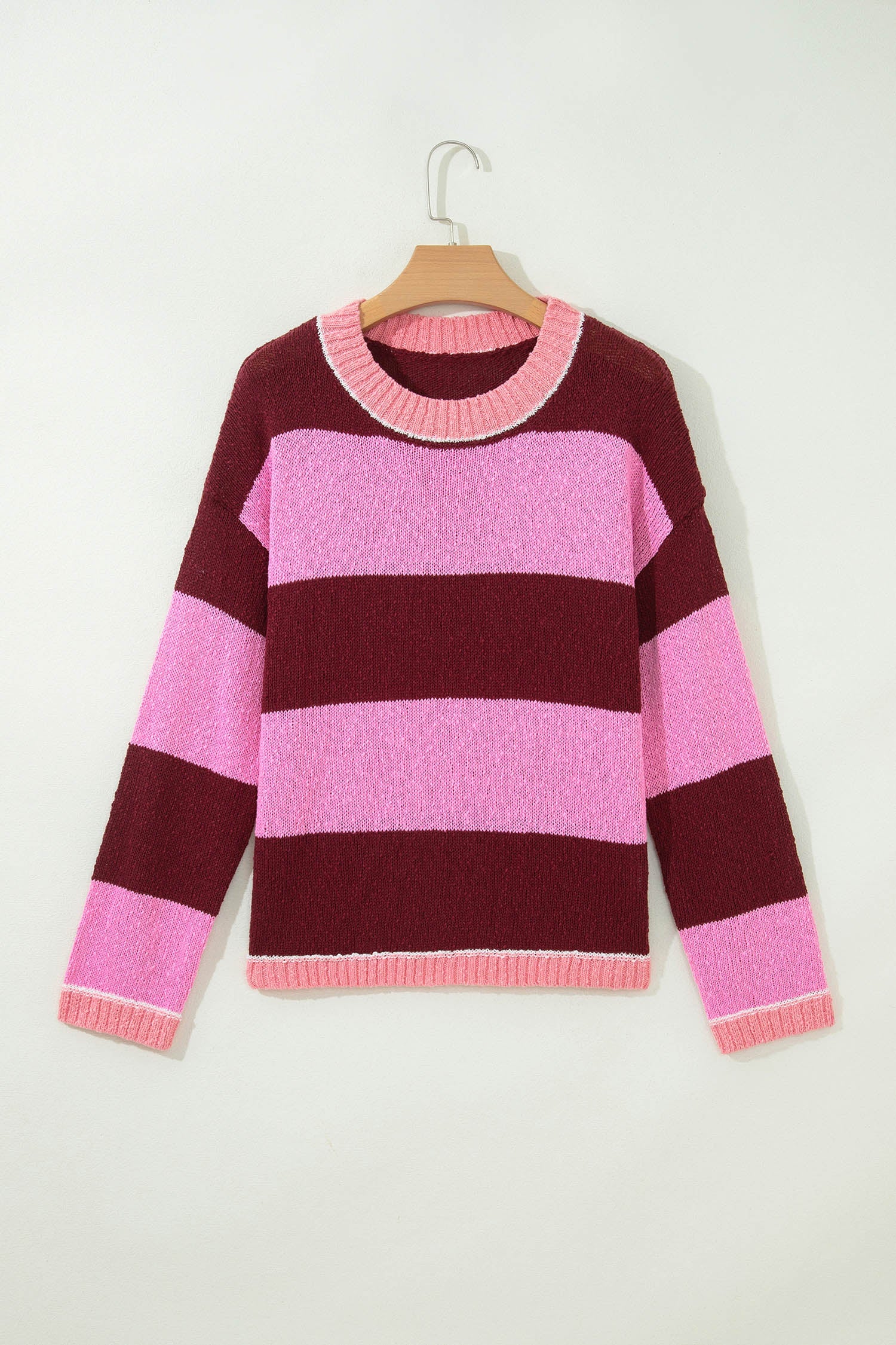 Stripe Drop Shoulder Long Sleeve Knit Pullover Sweater