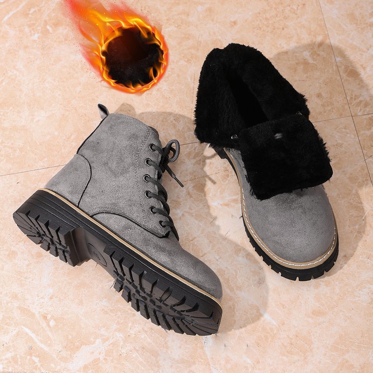Women's Lace-Up Suede Fleece-Lined Winter Ankle Boots - Image 2