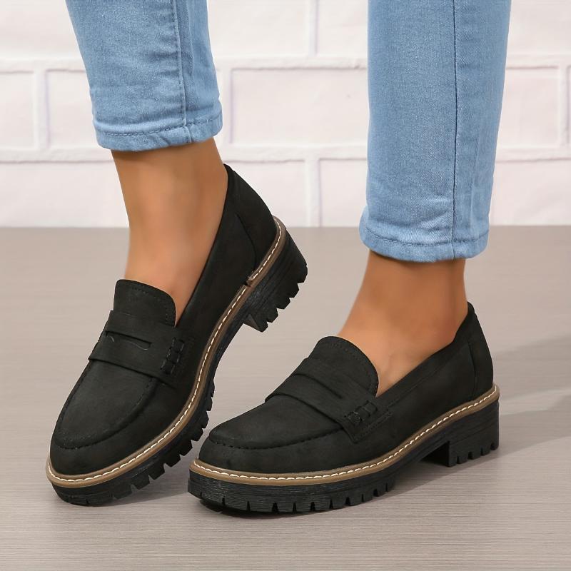 Women Thick-Sole Solid Color Loafers Trendy Chunky Flats