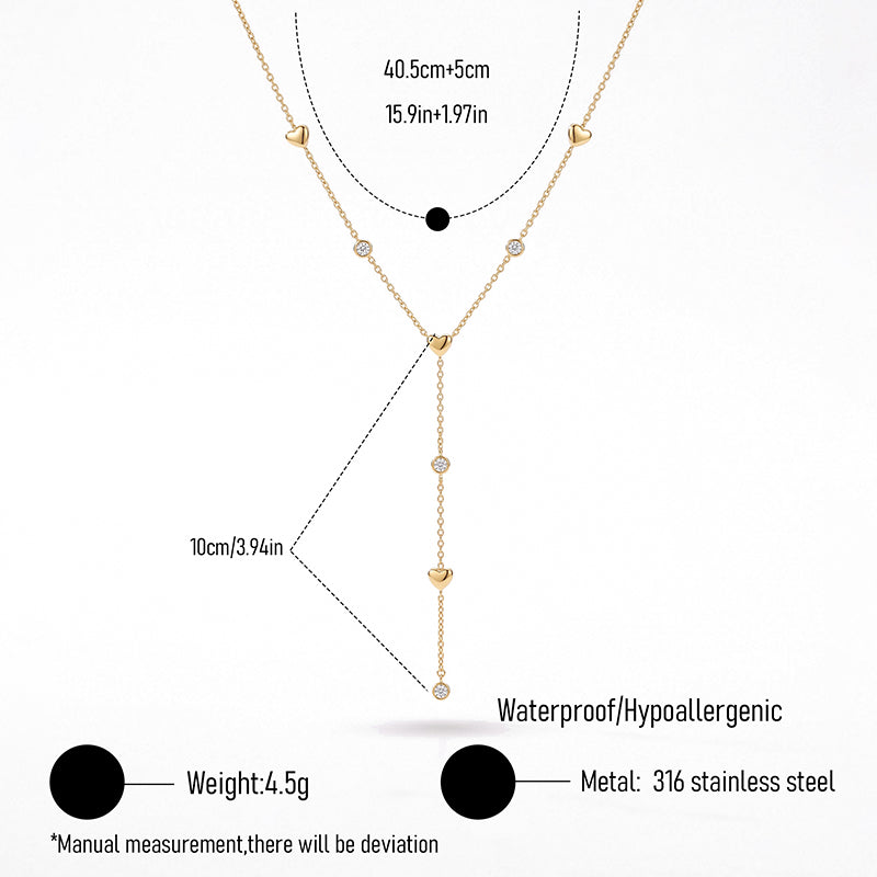 Fashionable Elegant High-quality Stainless Steel Long Tassel Heart Pendant Necklace