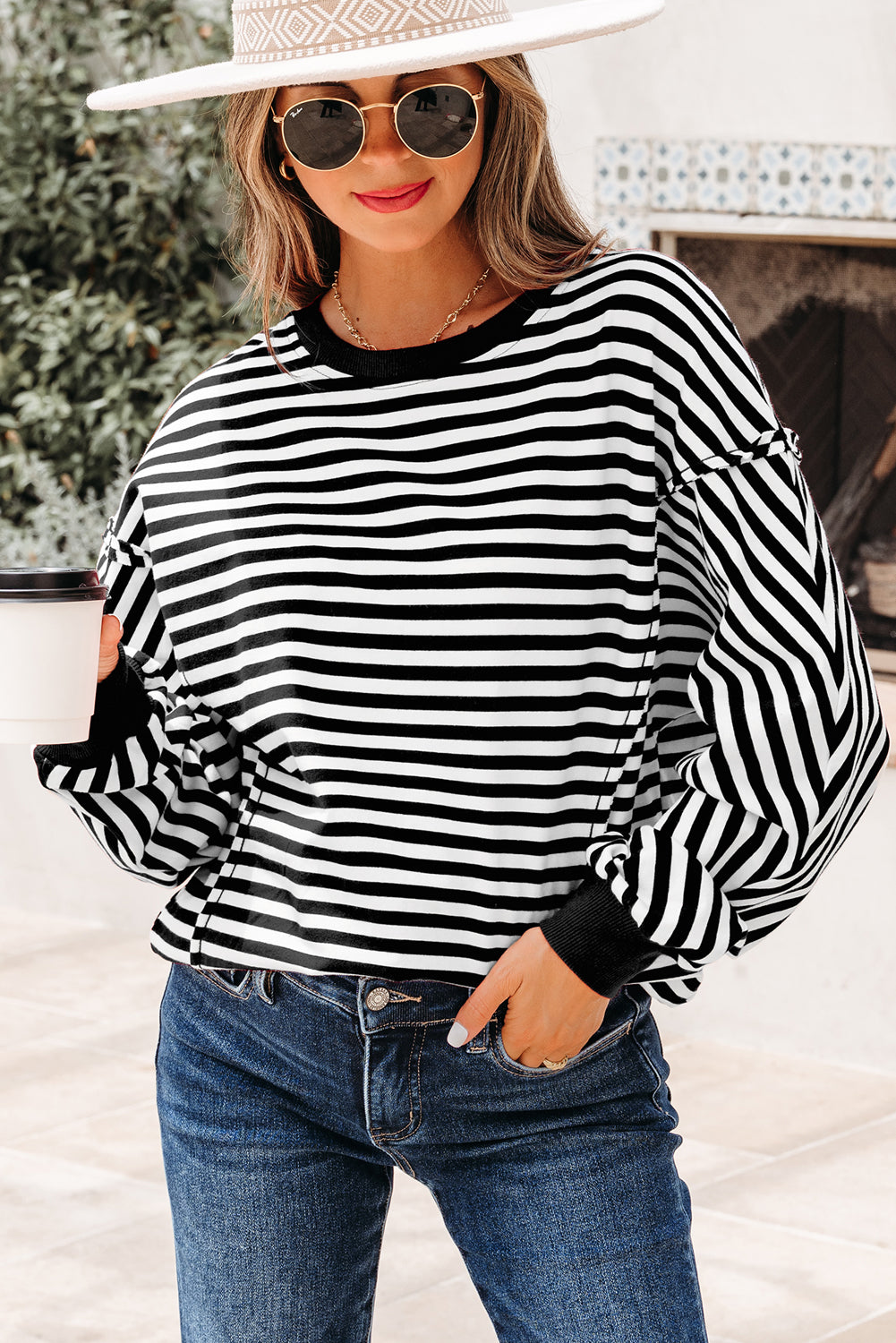 Stripe Reverse Seam Drop Shoulder Top