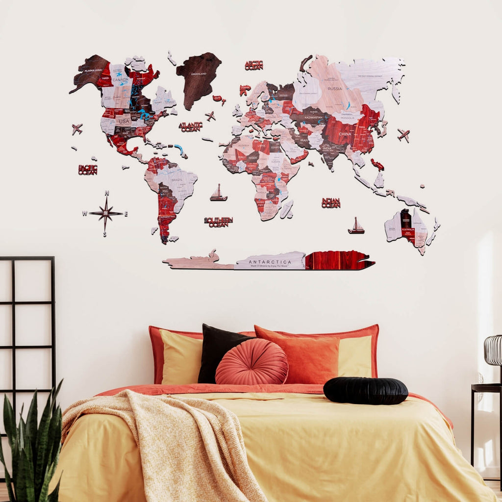 Urban 2D Wooden World Map wall art with a neutral palette and elegant smooth finish