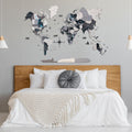 2D Wooden World Map Nordik wall decor mounted on a modern living room wall