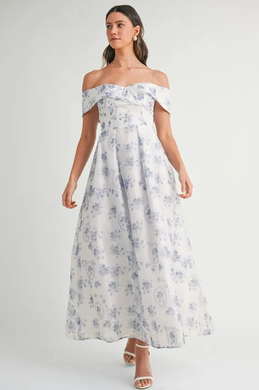 Off-Shoulder Floral Printed Maxi Dress