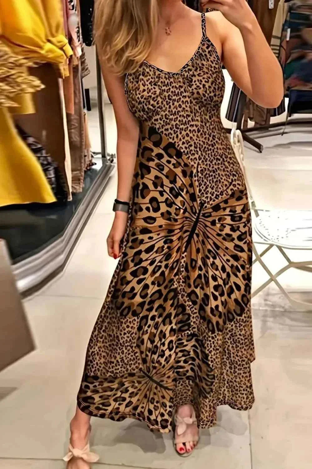 Butterfly Leopard Maxi Cami Dress