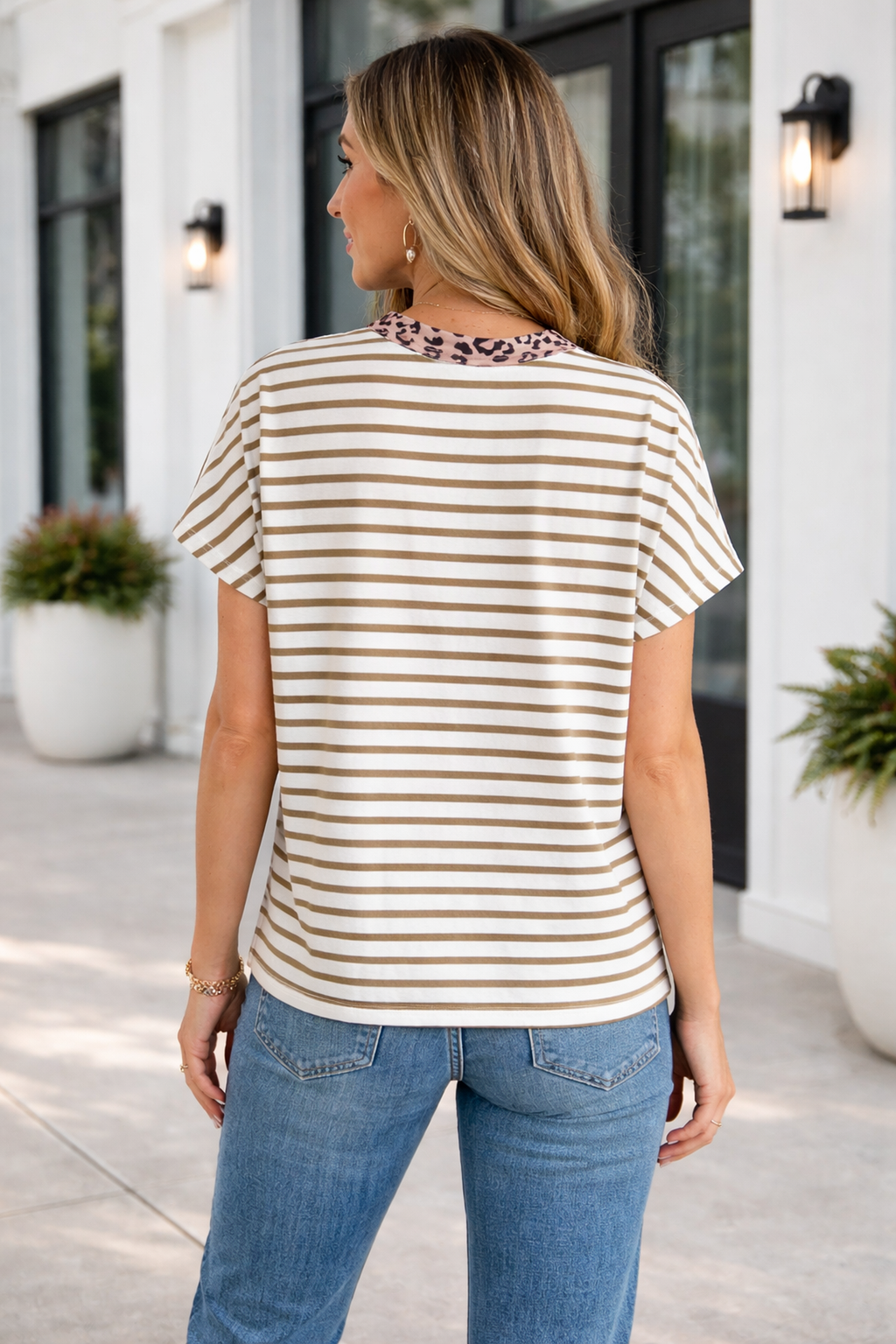 Camilla Loose Patchwork T-Shirt with Leopard Print Details
