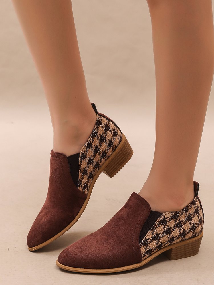 Women's Houndstooth Slip-On Mid Block Heels Round Toe Dress Shoes - Image 7