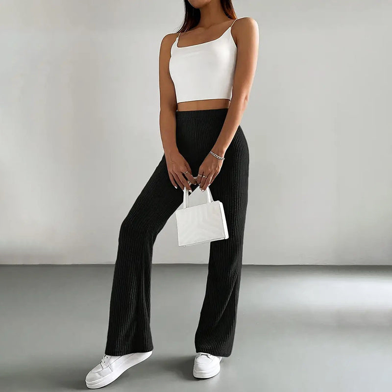 Women's Solid Rib-Knit Pull-On High-Waisted Jogger Pants - Image 9