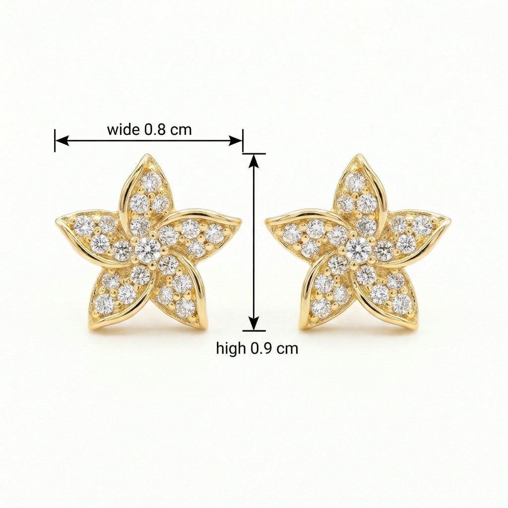 925 Sterling Silver Sparkling Floral Diamond Stud Earrings with Polished Finish
