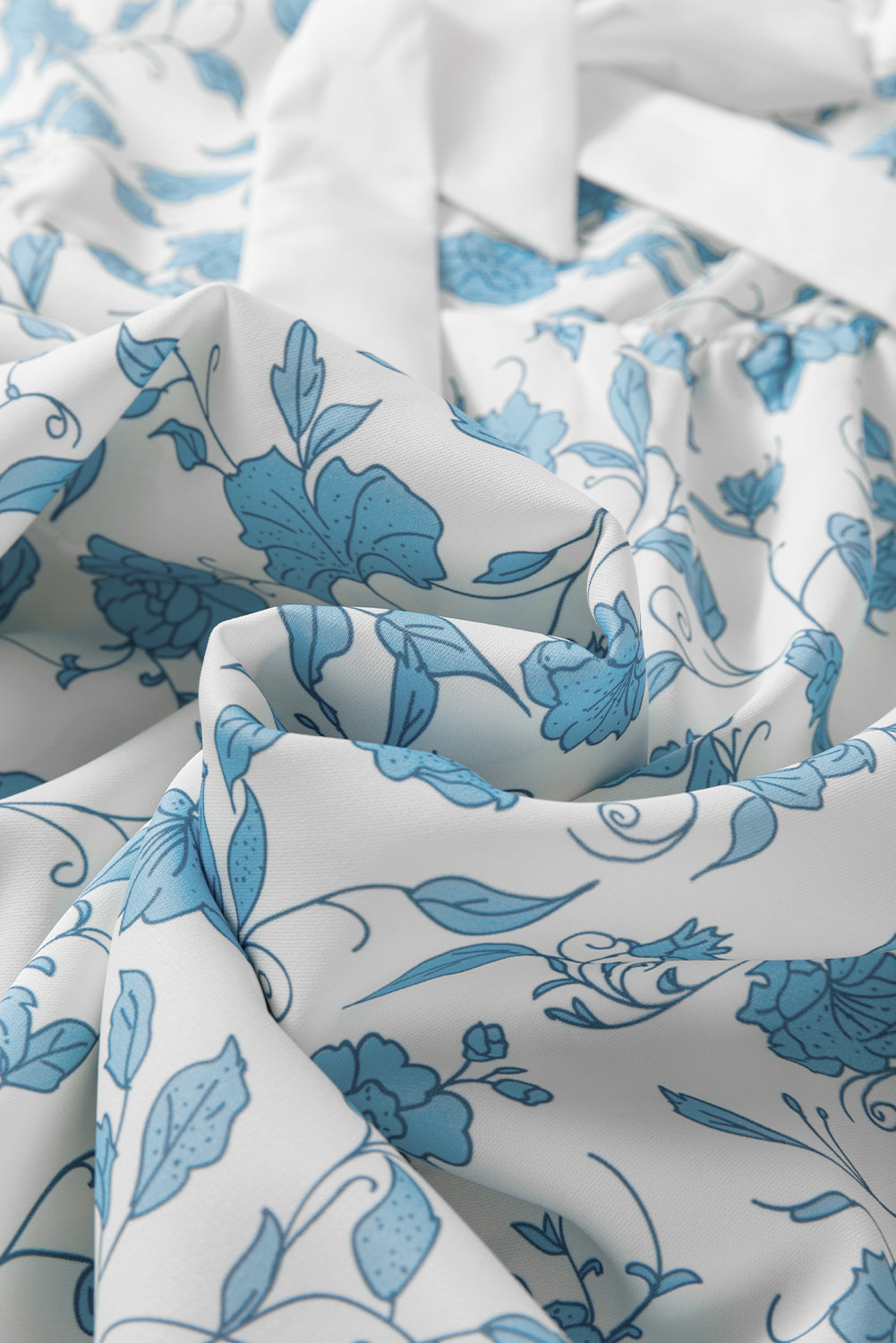 Floral Contrast Bow Puff Sleeve Mini Dress - Romantic Coquette V-Neck