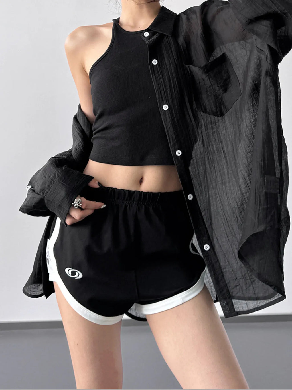 Oversized Sheer Long Sleeve Button-Up Shirt in White - Image 7