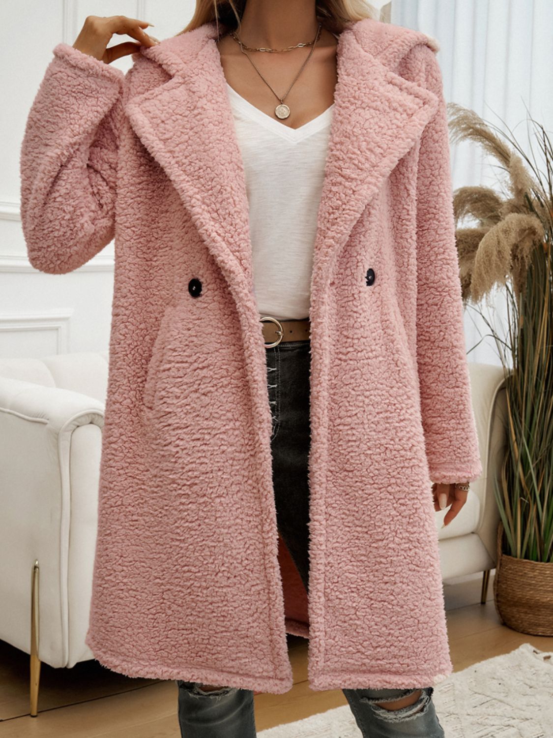 Women's Long Sleeve Hooded Teddy Coat with Button Closure - Image 10