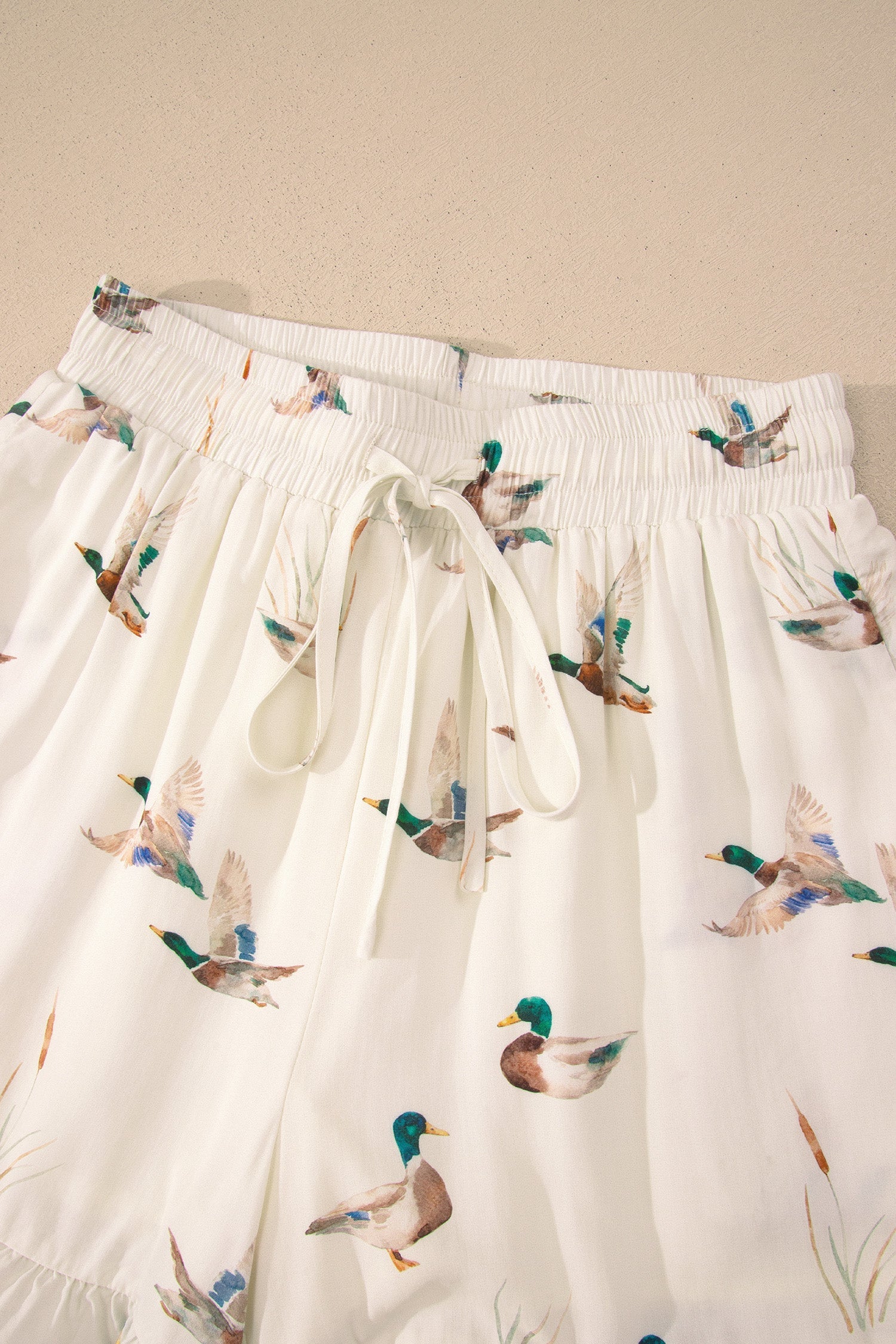 Mallard Print Ruffle Buttoned Shirt and Shorts Pajama Set