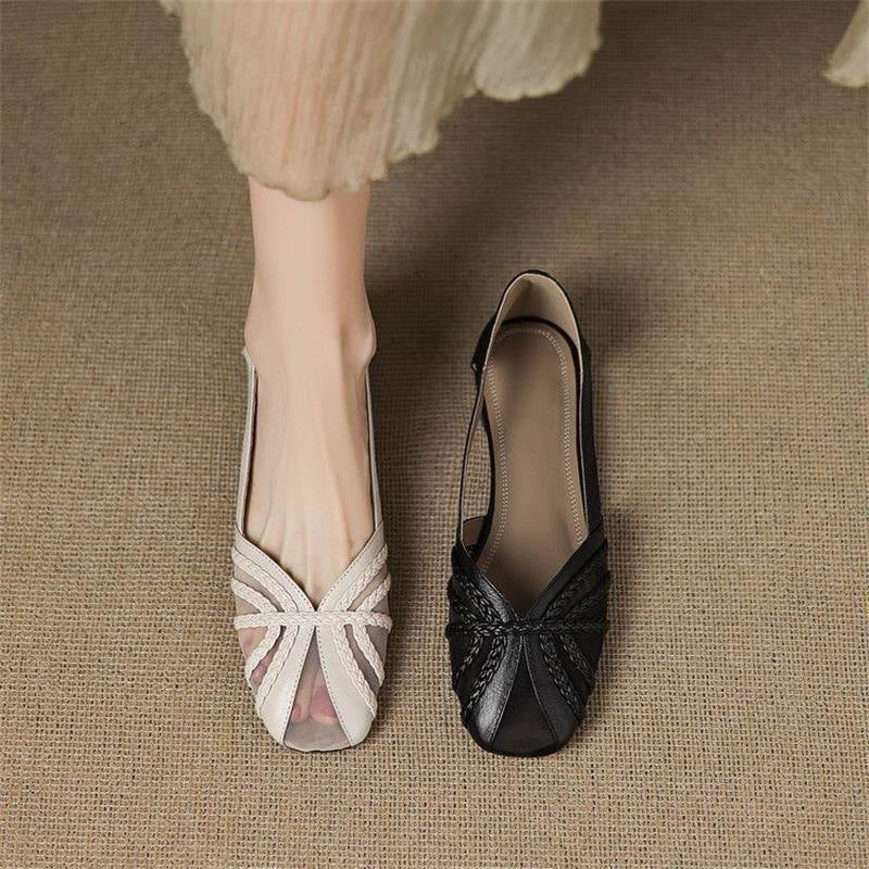 Women's Beige Mesh Breathable Low Heel Cutout Sandals - Image 3