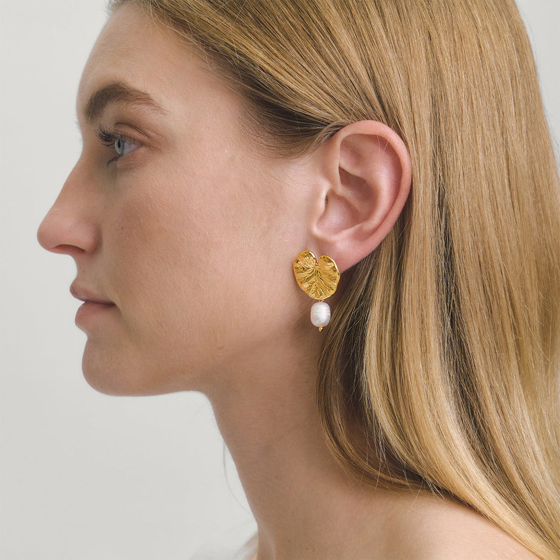 Freshwater Pearl Lotus Drop Earrings in Gold Stainless Steel