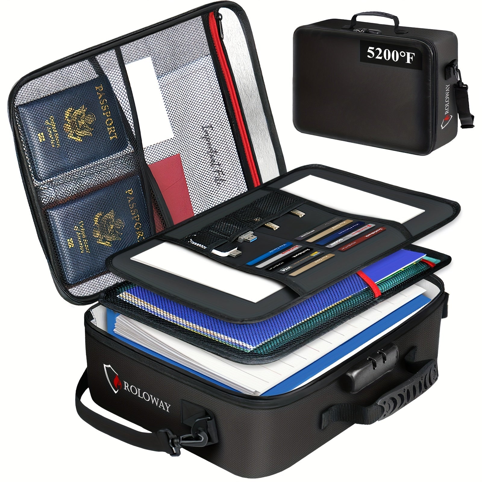 Fireproof Document Bag with Lock  Reflective Strip