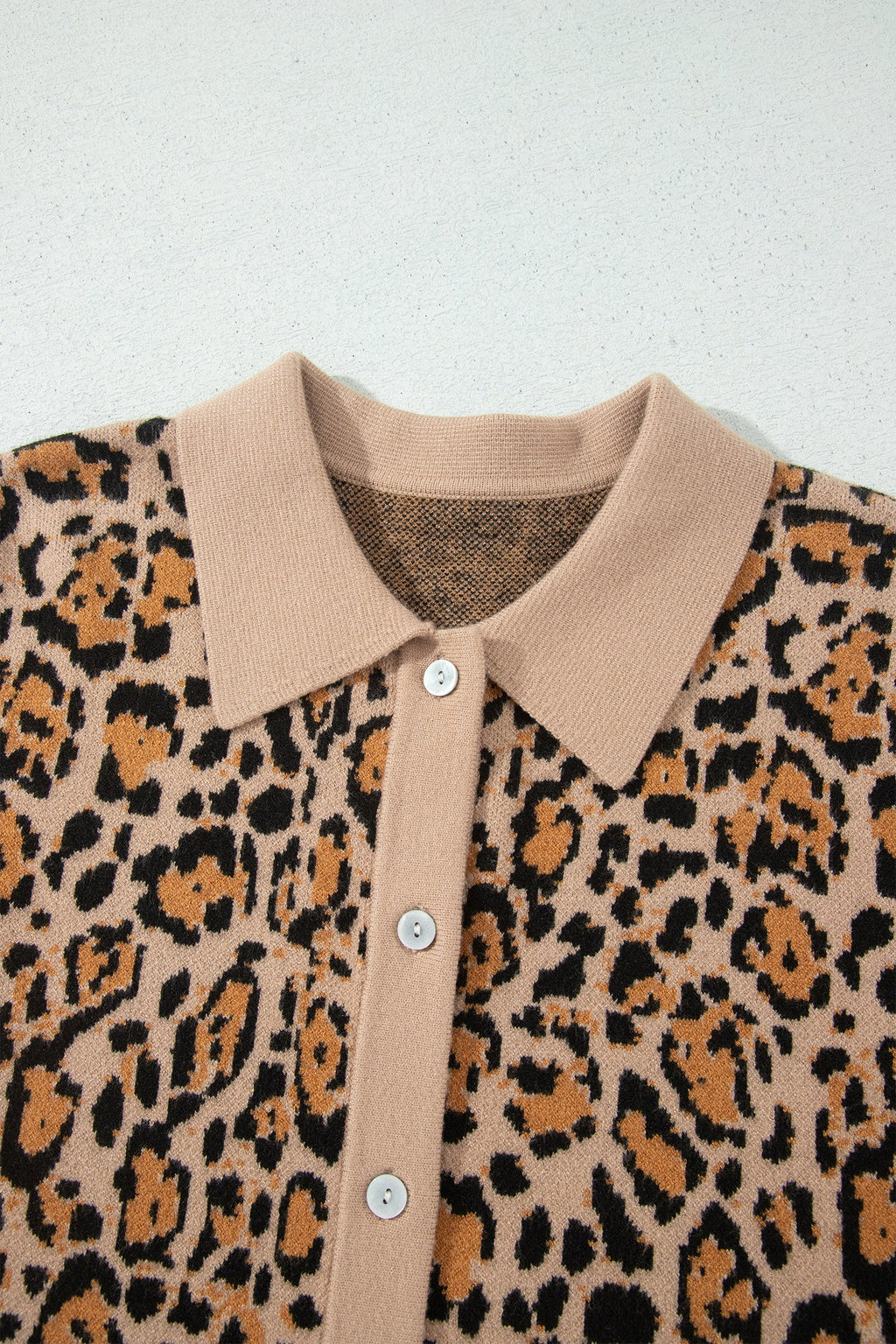 Leopard Contrast Collared Button Front Cardigan