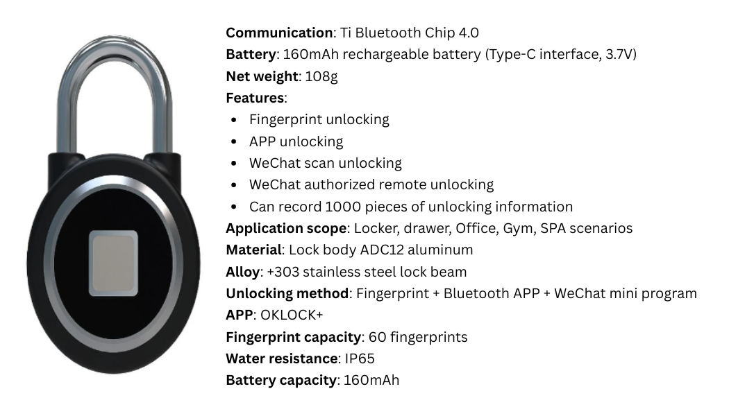 Smart Fingerprint Padlock for Home and Warehouse Use
