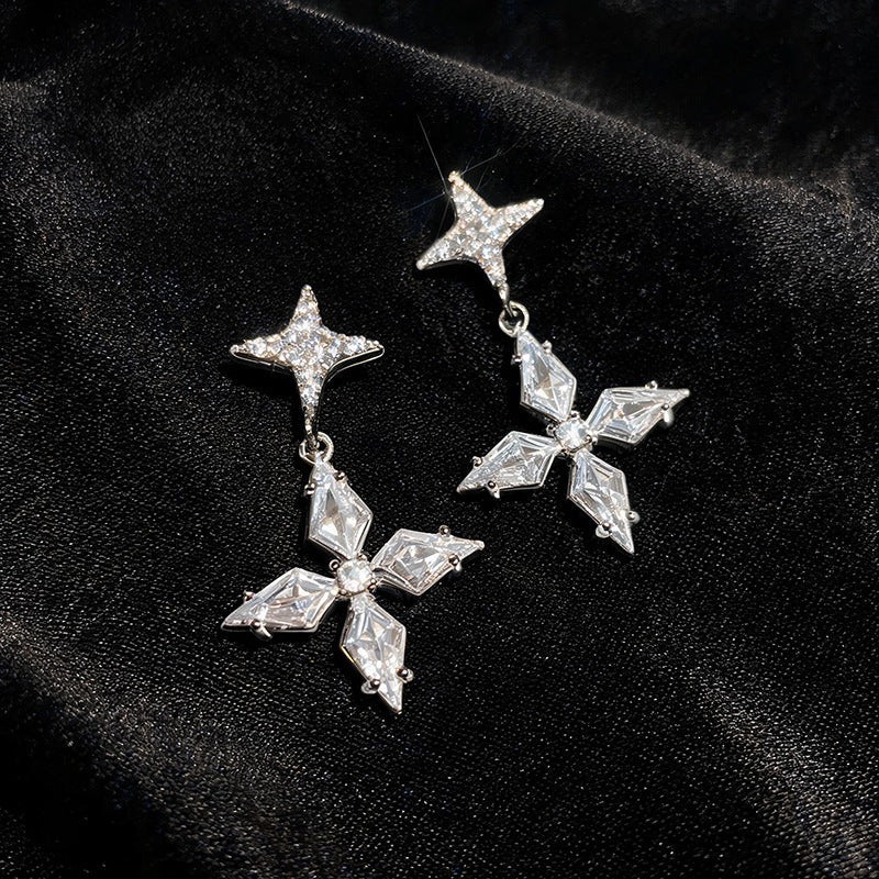 Women Star Burst Cubic Zirconia Pendant Stud Earrings,Niche Minimalist Delicate Light Luxury Fashion Dangle Earrings For Daily Wear Jewelry