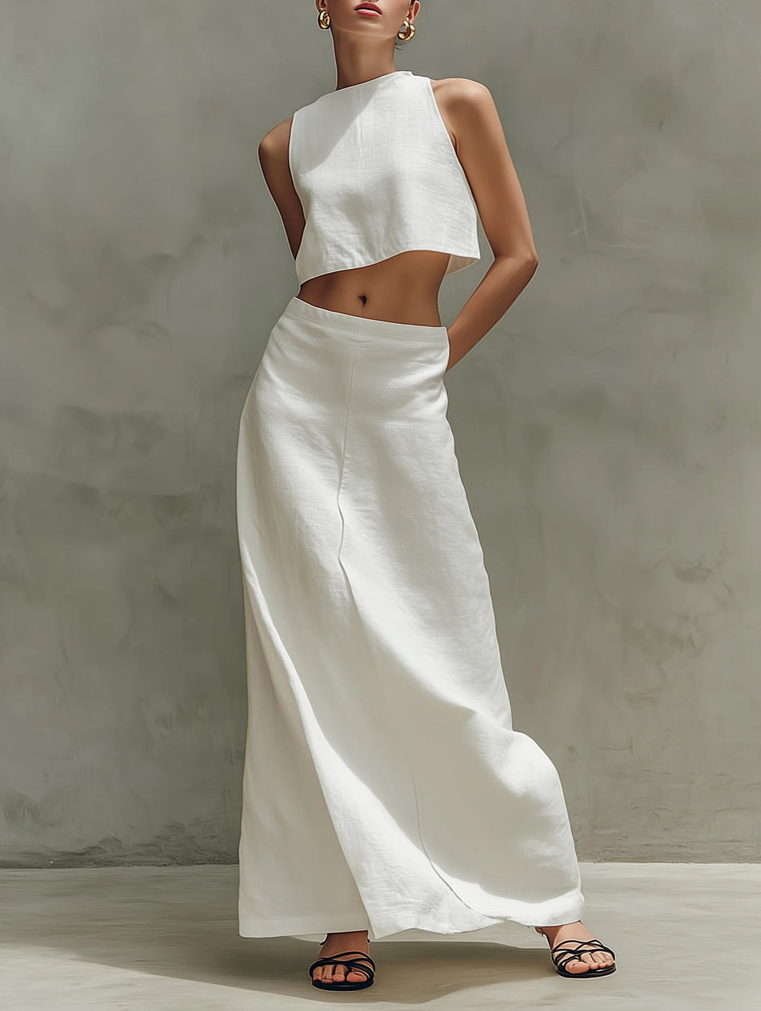 Women's Sleeveless Crop Top and Maxi Skirt Two-Piece Set - Image 8