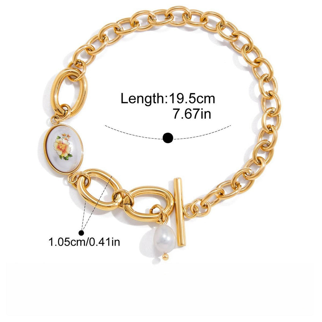 18K Gold Plated Titanium Steel Freshwater Pearl Link Bracelet