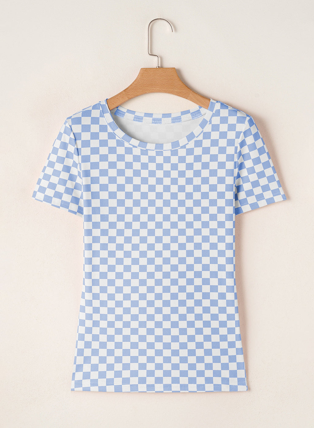 Checkered Ribbed Slim Fit Crew Neck T-Shirt