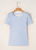 Checkered Ribbed Slim Fit Crew Neck T-Shirt