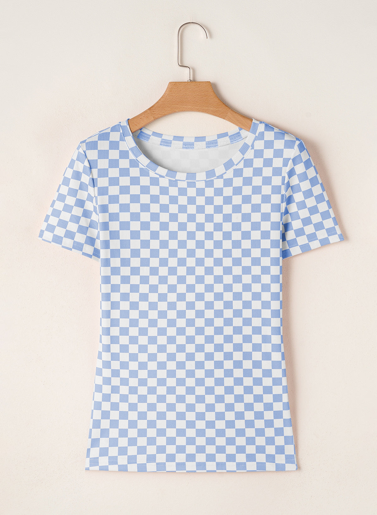 Checkered Ribbed Slim Fit Crew Neck T-Shirt