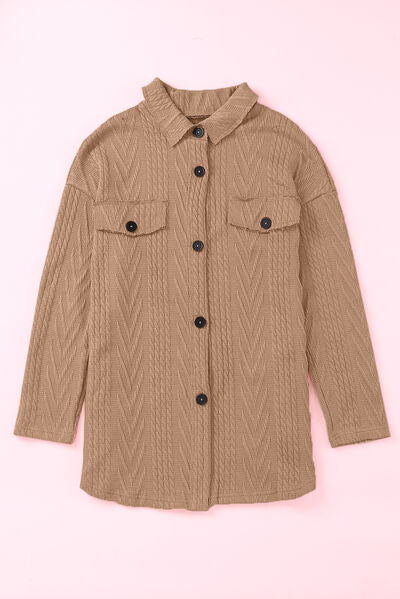 Retro Camel Drop Shoulder Button-Up Jacket for Women