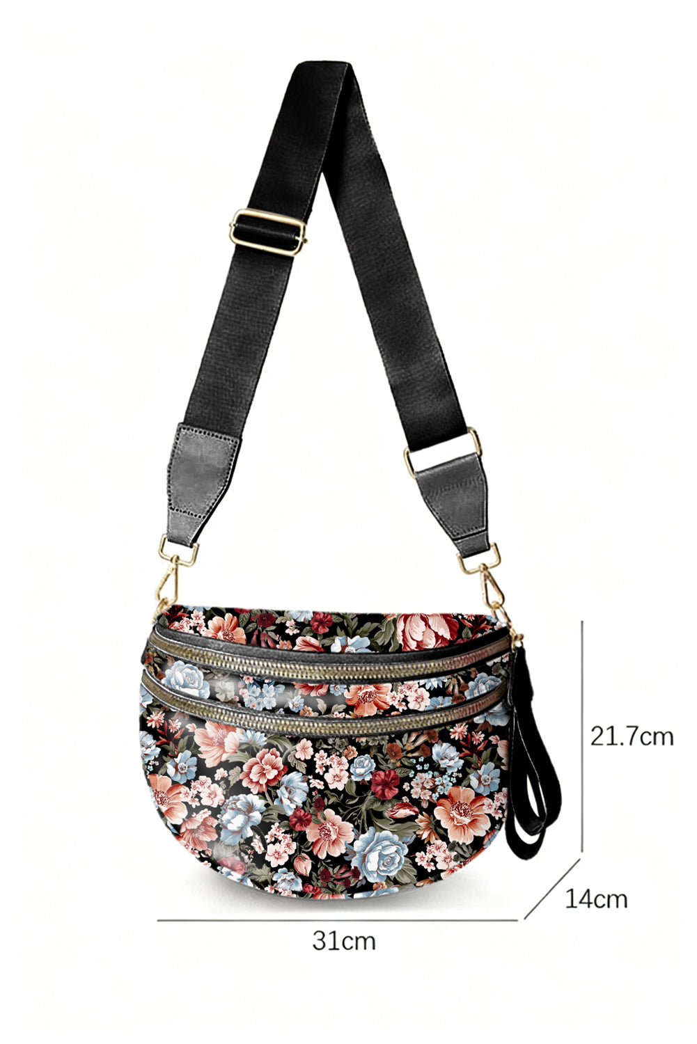 White HO HO HO Print Double Zip Crossbody Bag