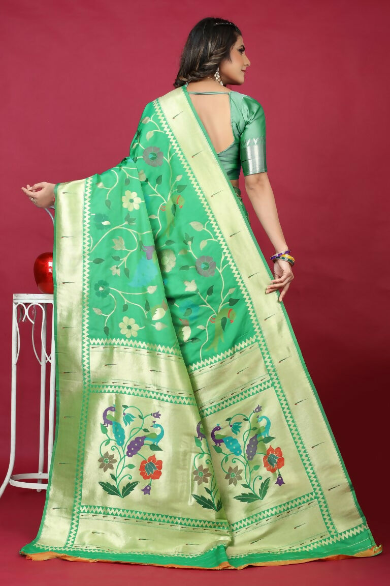 Green Paithani Silk Zari Woven Saree with Matching Blouse