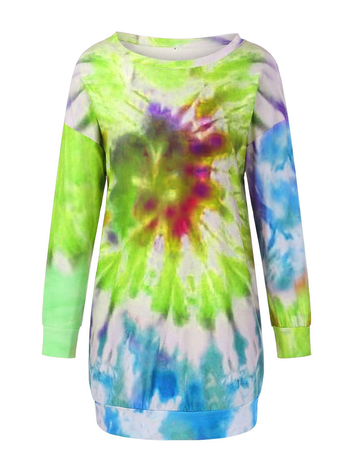 Tie-Dye Round Neck Long Sleeve Casual Mini Dress