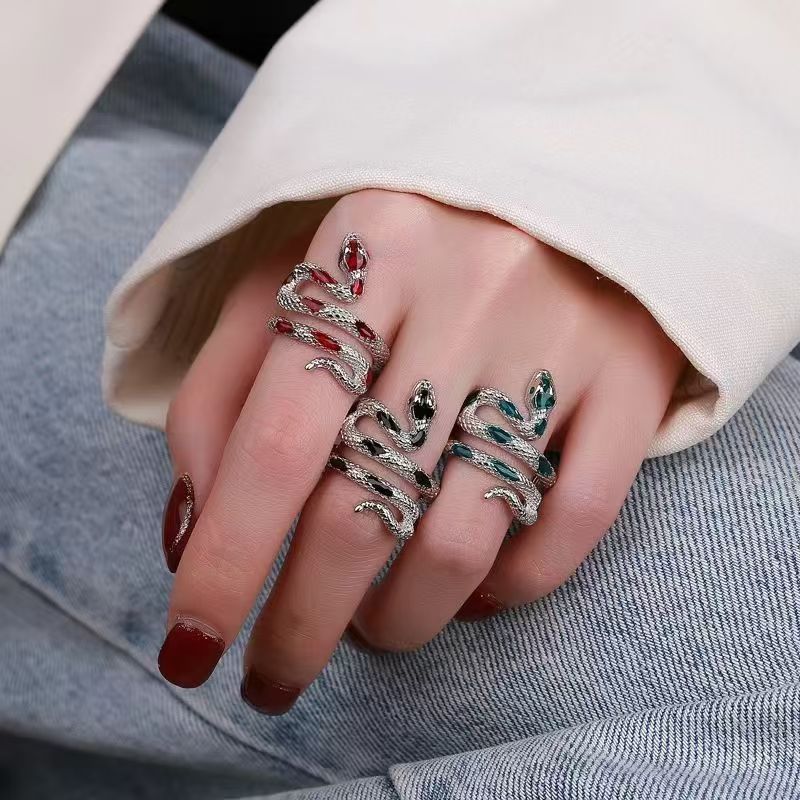 Dark Gothic Titanium Steel Snake Wrapped Ring, Adjustable Open Band, Neutral Unisex Index Finger Ring