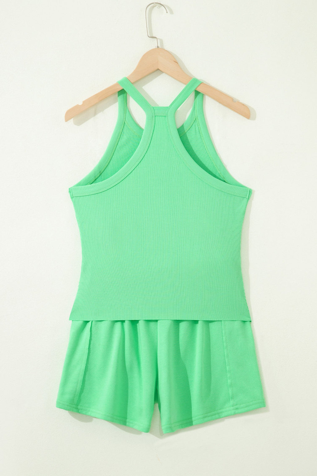 Women's Solid Ribbed Tank Top and High-Waist Shorts Set