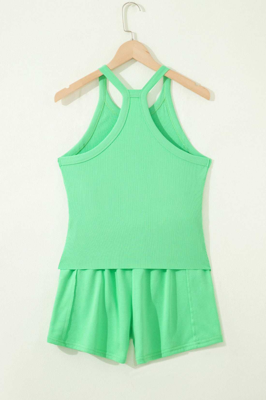 Women's Solid Ribbed Tank Top and High-Waist Shorts Set