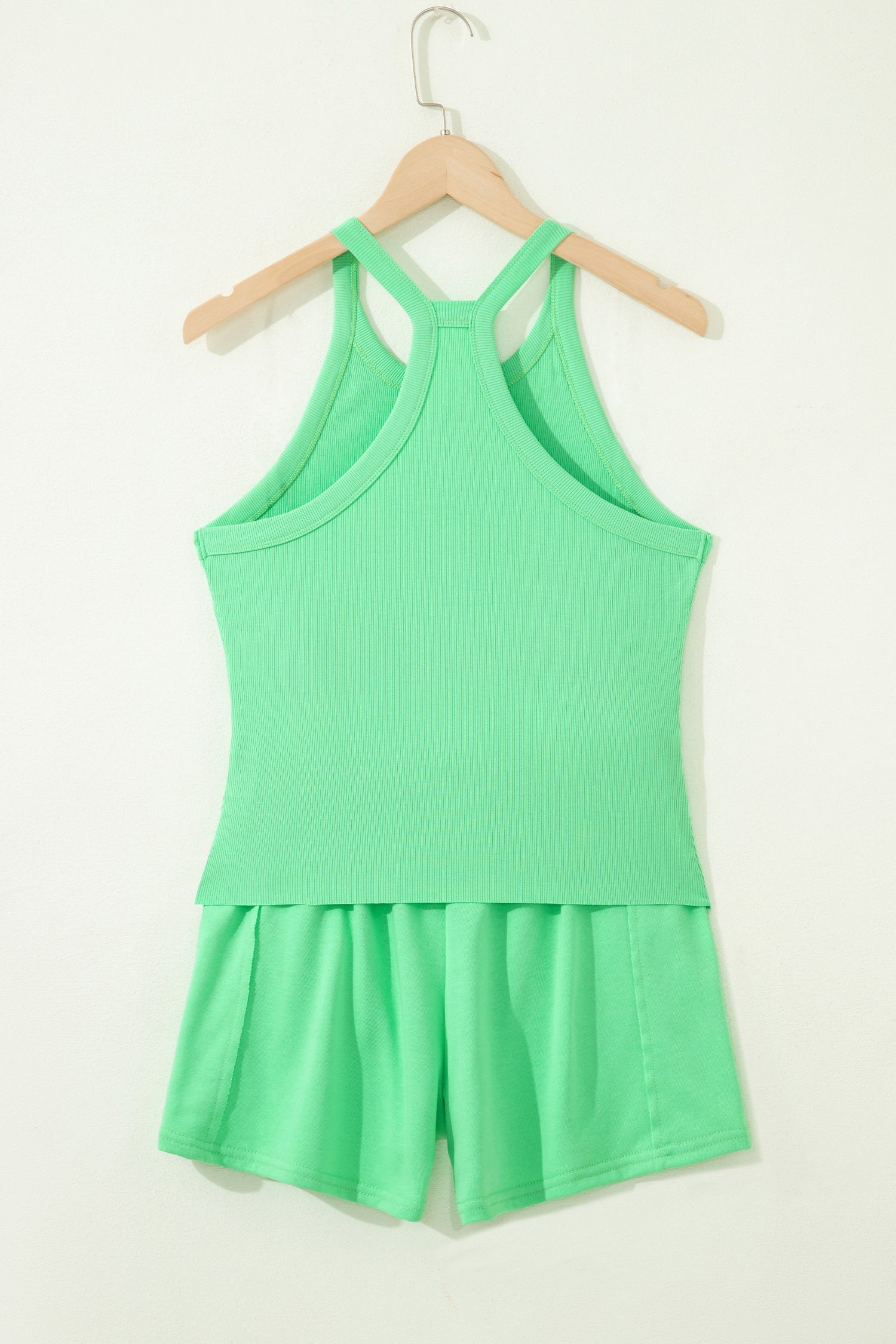 Women's Solid Ribbed Tank Top and High-Waist Shorts Set