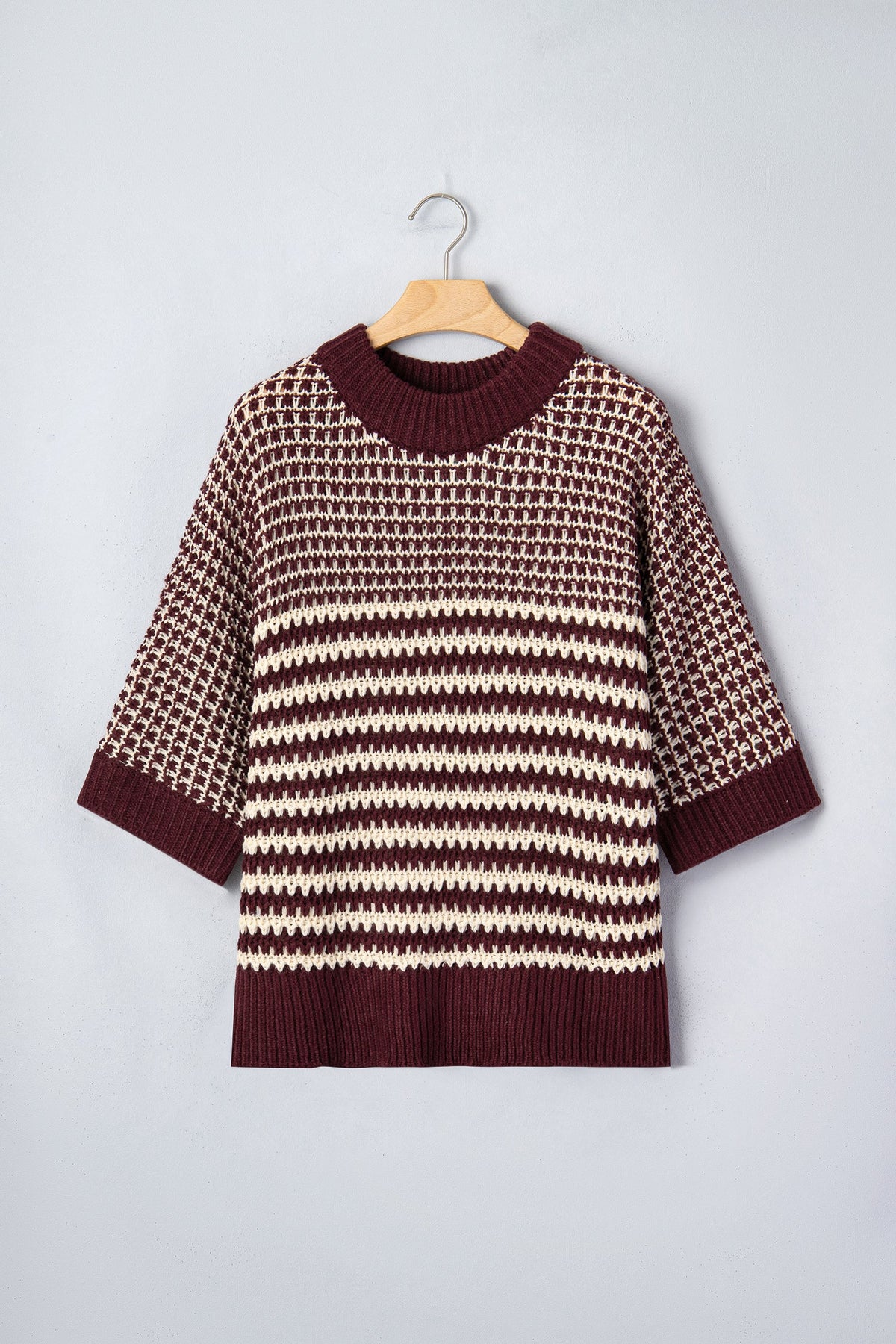 Stripe Draped 3/4 Sleeve Slouchy Sweater