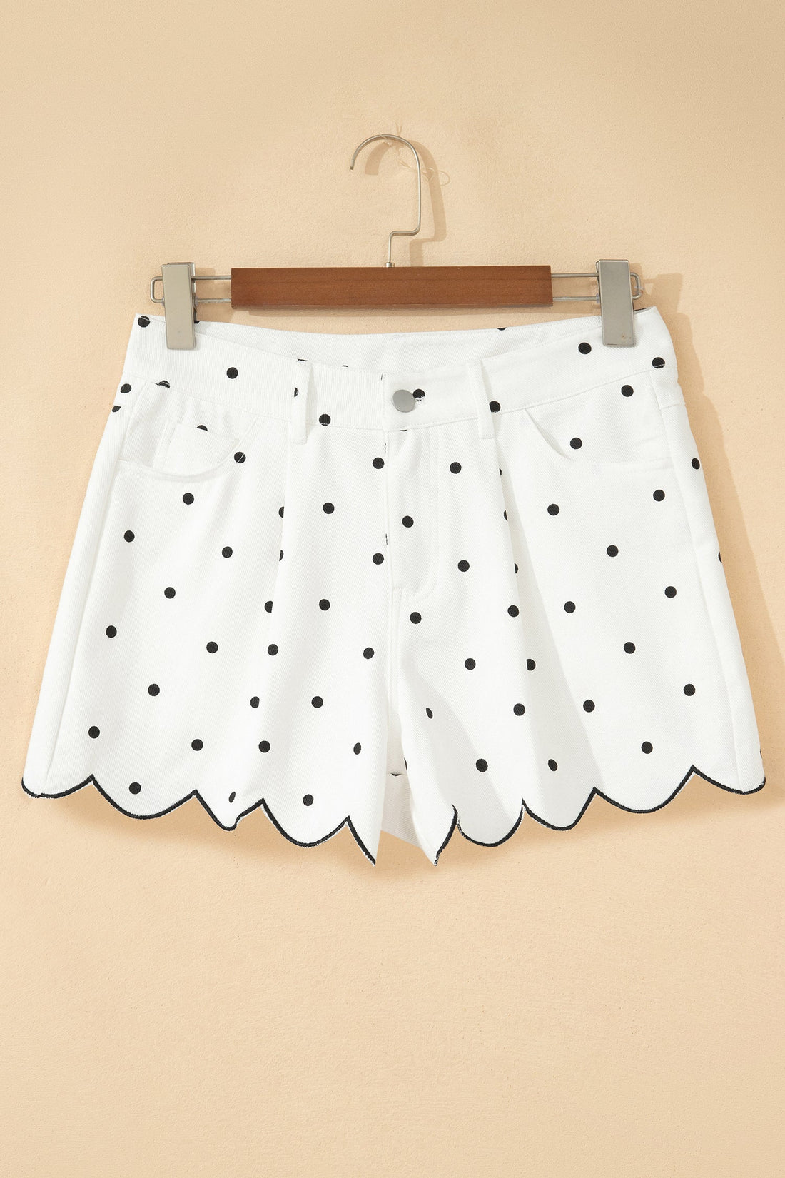 Elise Embroidered Polka Dot Scallop Hem Denim Shorts