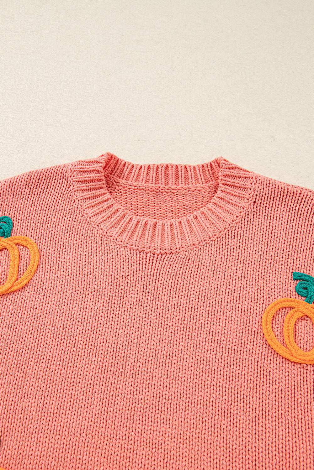 Women's Pumpkin Embroidered Thanksgiving Crew Neck Knit Sweater
