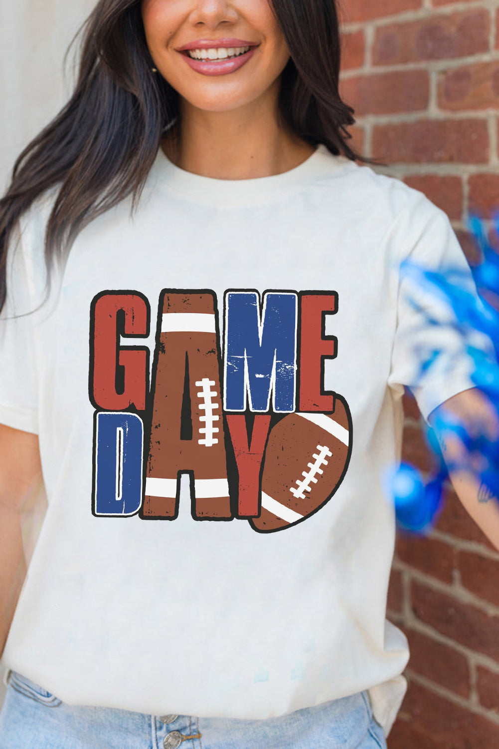 White GAME DAY Football Letter Graphic T-Shirt