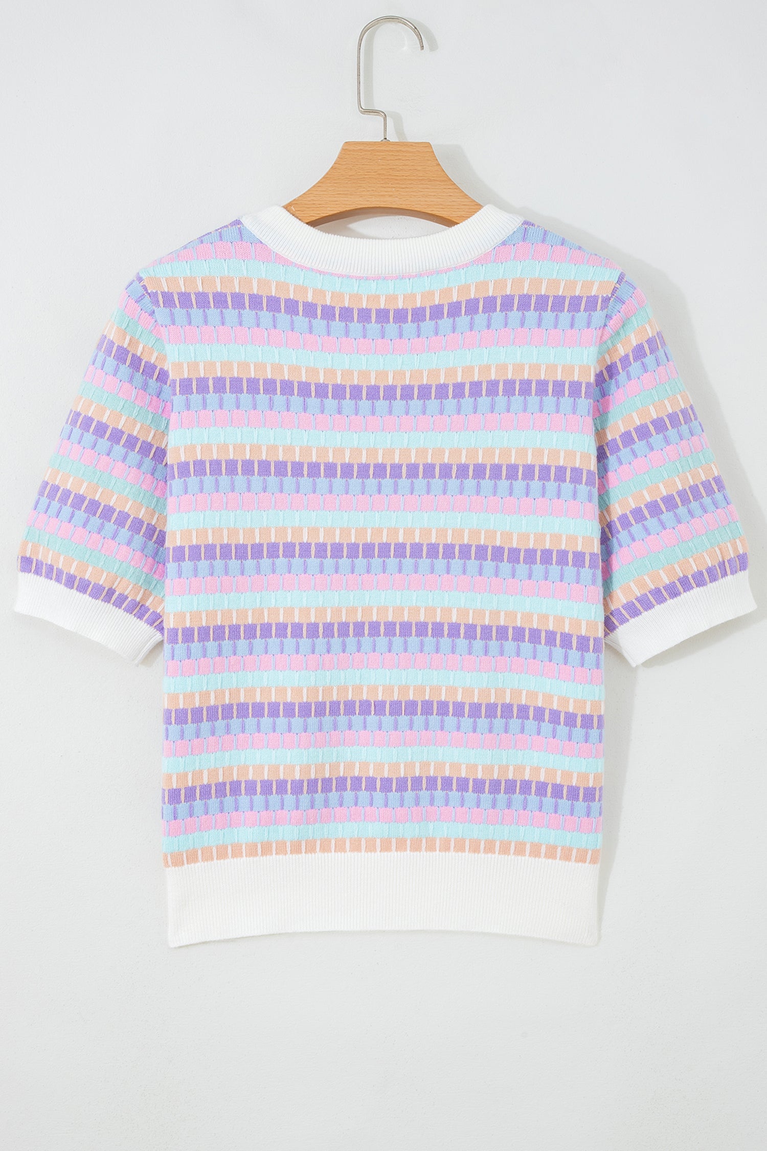Abstract Stripe Short Sleeve Sweater Knit Top