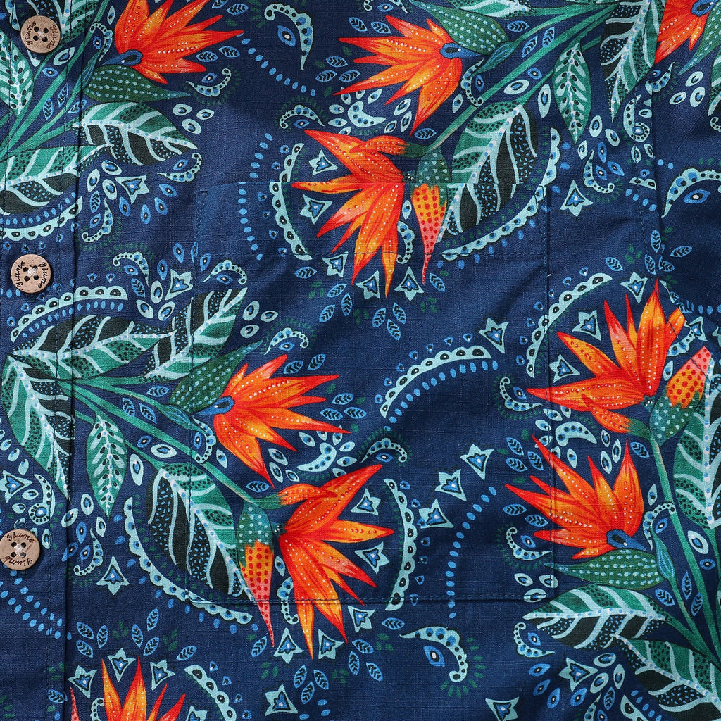 Birds of Paradise Short Sleeve Cotton Aloha Shirt By Fizah Malik