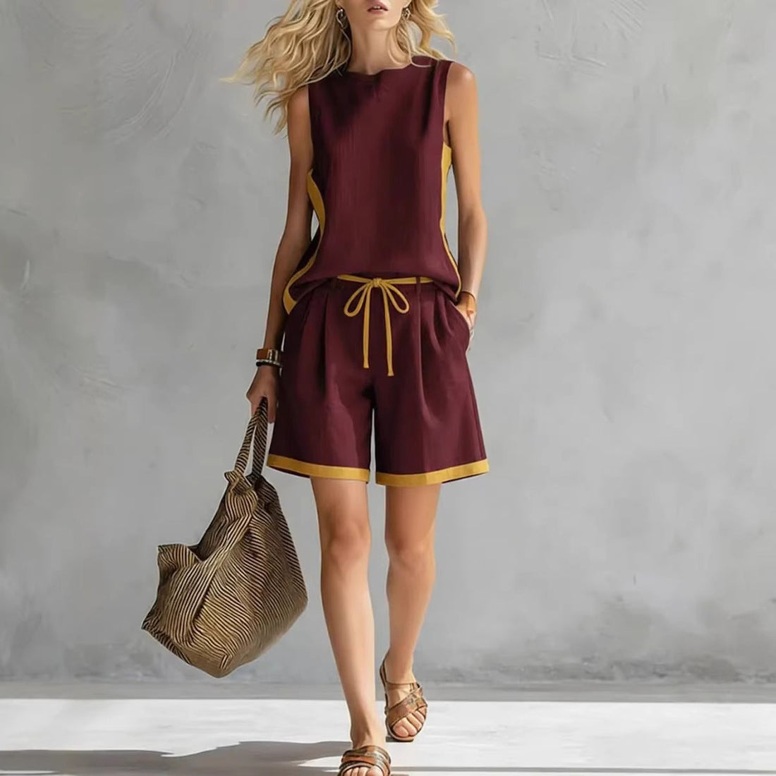 Women's Color-Block Tank Vest and Relaxed Shorts Two-Piece Set - Image 4