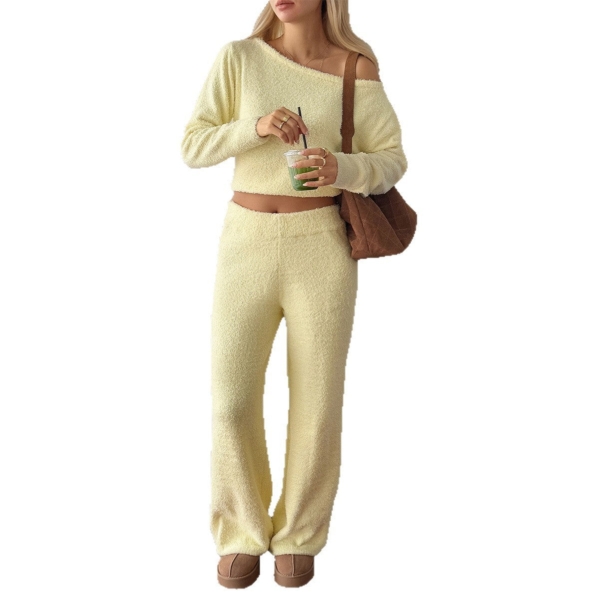 Women’s Long-Sleeve Knit Sweater Trousers Lounge Suit Set