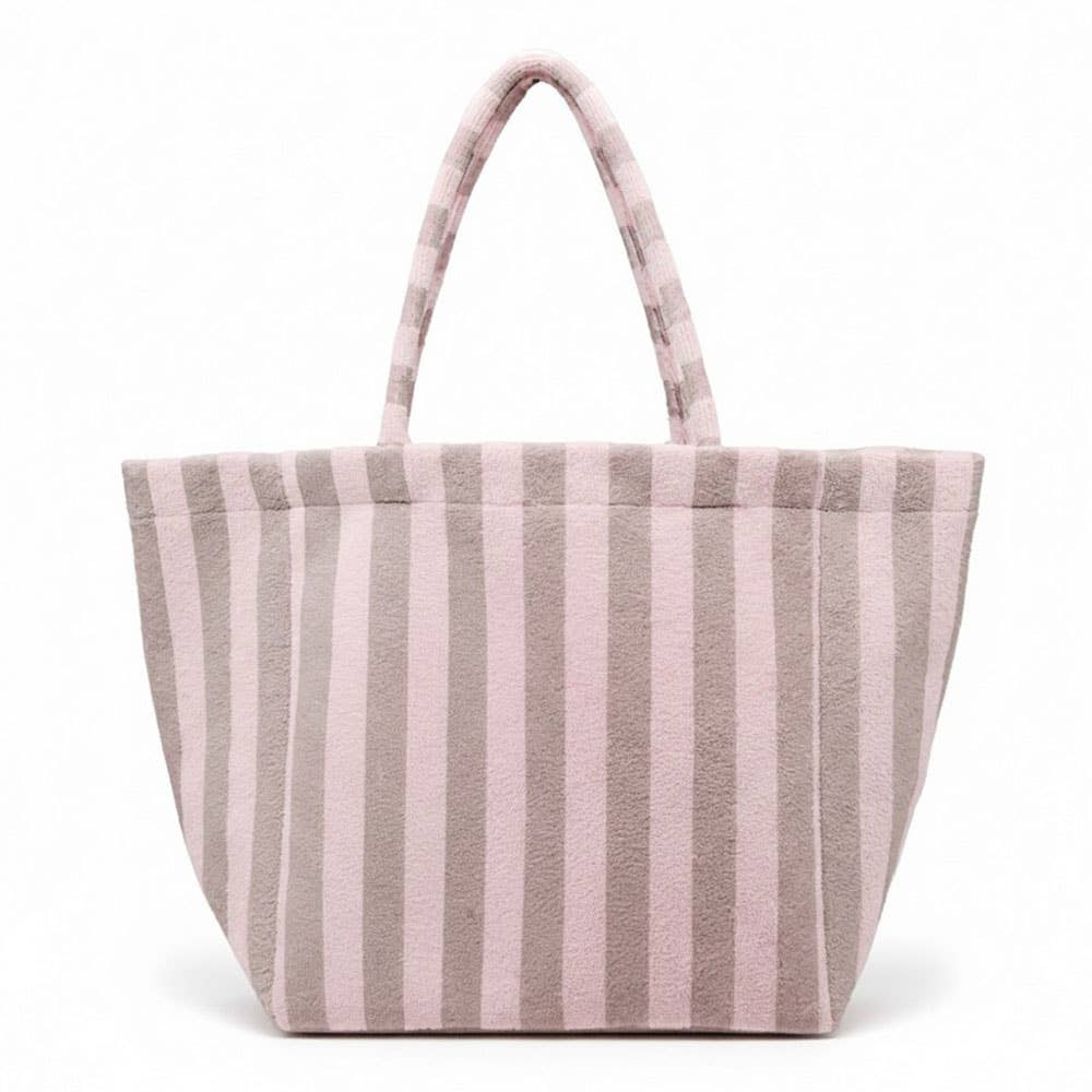 Oversized Striped Terry Beach Tote in Pink & Grey
