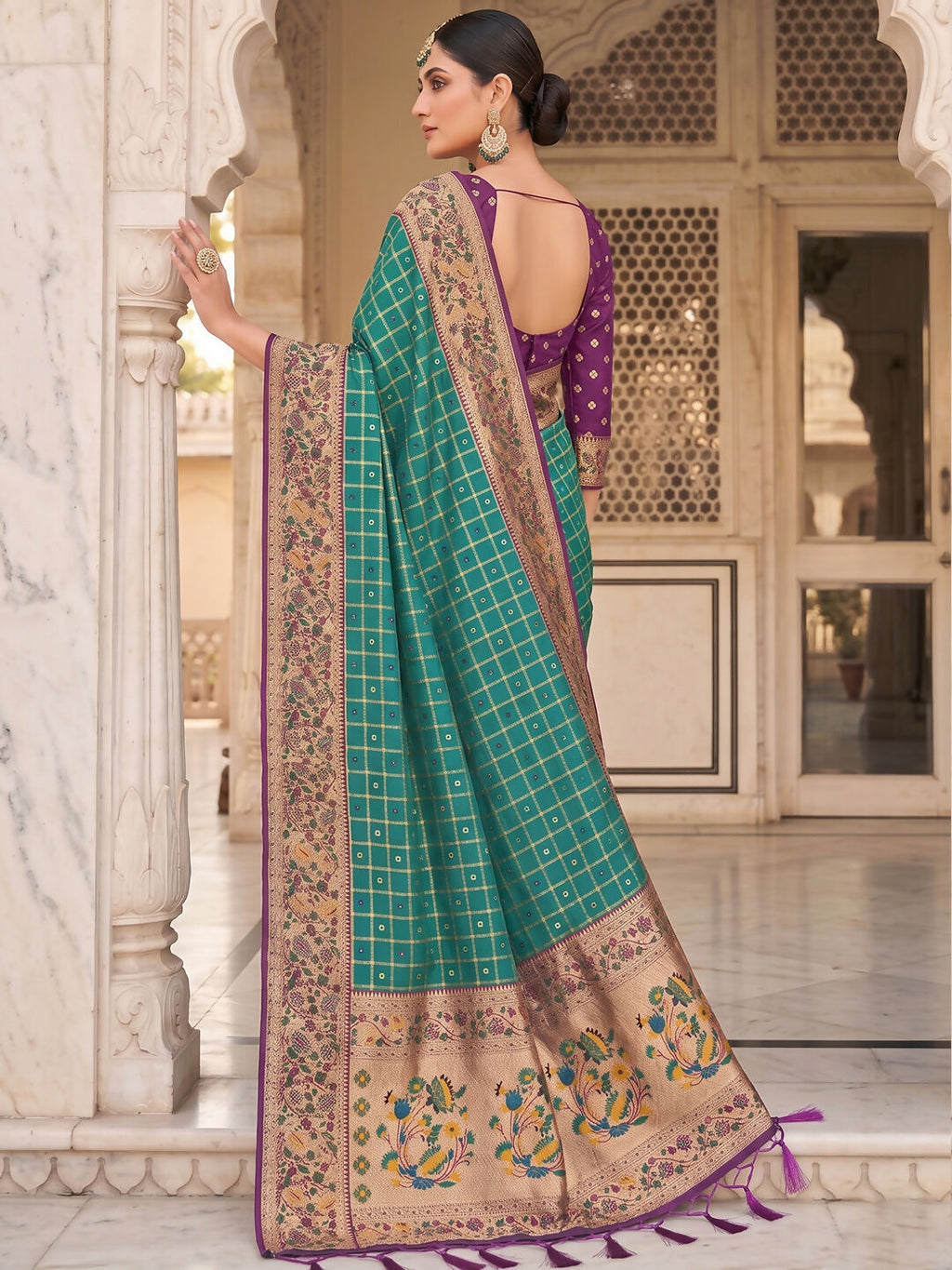 Rama Green Banarasi Silk Blend Saree for Traditional Events