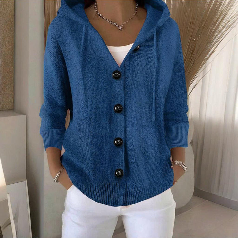 Women’s Button-Down Hoodie Cardigan Sweater Coat - Relaxed Knit
